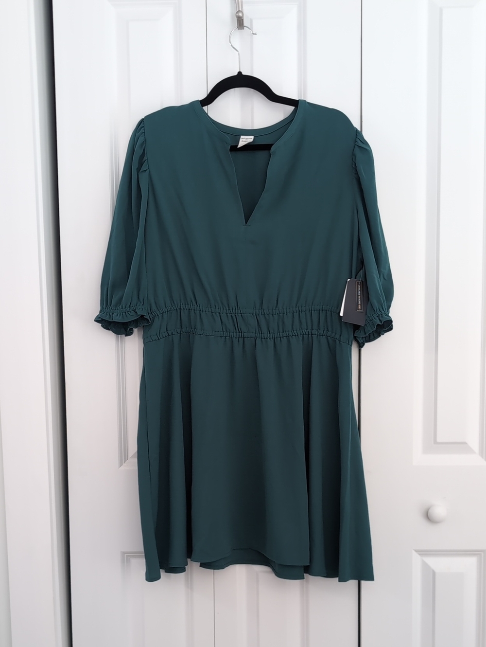 Melrose And market Teal Short Sleeve V-Neck Waist-Detail Dress